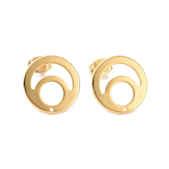201 Stainless Steel Stud Earring Findings, with 304 Stainless Steel Pin and Ear Nuts, Flat Round, Real 24K Gold Plated, 15mm, Hole: 1mm, Pin: 0.7mm