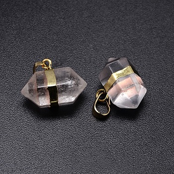 Natural Quartz Crystal Double Terminated Pointed Pendants, Rock Crystal, with Golden Tone Brass Findings, 15~17x22x13mm, Hole: 8x5mm