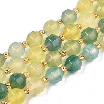 Natural Agate Beads Strands, Faceted, with Seed Beads, Dyed, Round, Yellow Green, 8x7.5mm, Hole: 1.2mm, Beads: 3.5x2mm, about 34pcs/strand, 15.35 inch(39cm)