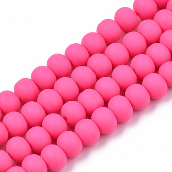 Handmade Polymer Clay Beads Strands, for DIY Jewelry Crafts Supplies, Round, Hot Pink, 7x5.5mm, Hole: 1.6mm, about 69pcs/strand, 15.75 inch~16.14 inch(40~41cm)