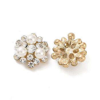 ABS Imitation Pearl Cabochons, with Alloy Rhinestone Finding, Flower, Golden, 20x19x8.5mm