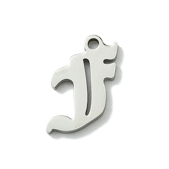 201 Stainless Steel Pendants, Stainless Steel Color, Old Initial Letters Charms, Letter F, 18.5x15x1.6mm, Hole: 1.8mm