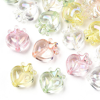 UV Plating Transparent Rainbow Iridescent Acrylic Beads, Heart with Crown, Mixed Color, 24.5x21.5x14mm, Hole: 3mm