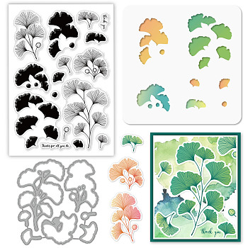 1Pc Autumn Theme Carbon Steel Cutting Dies Stencils, with 1 Sheet PVC Plastic Stamps and 1Pc PET Hollow out Drawing Painting Stencils Sets, Leaf Pattern, 9~16x9.5~13x0.08~0.3cm