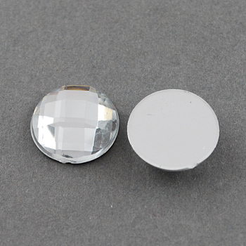 Acrylic Rhinestone Cabochons, Flat Back, Faceted, Half Round, Clear, 25x8mm, about 100pcs/bag