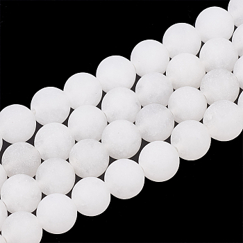 Natural White Jade Beads Strands, Frosted, Round, 12mm, Hole: 1.5mm, about 31~33pcs/strand, 14.9~15.1 inch(38~38.5cm)