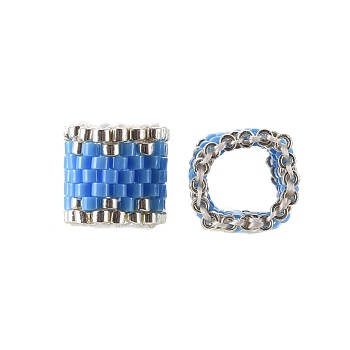MIYUKI & TOHO Handmade Japanese Seed Beads, Loom Pattern, Ring, Cornflower Blue, 14~15x9.5~10x3.5~4mm