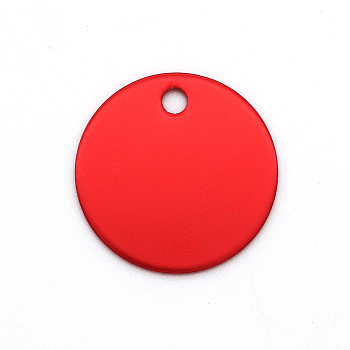 Colored Aluminum Pendants, Laser Cut, Double Sided Dog Pet Name Phone Number ID Tag Charm, Flat Round, Red, 25x1mm, Hole: 3mm