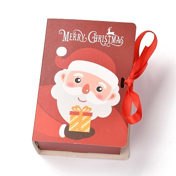 Christmas Folding Gift Boxes, Book Shape with Ribbon, Gift Wrapping Bags, for Presents Candies Cookies, Santa Claus, 13x9x4.5cm