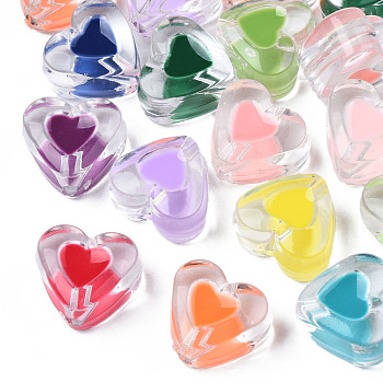 Transparent Acrylic Beads, with Enamel, Heart, Mixed Color, 15.5x17x10mm, Hole: 2mm, about 255pcs/500g