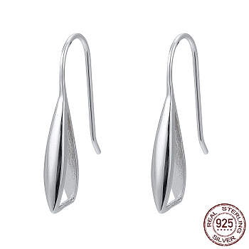 Rhodium Plated 925 Sterling Silver Earring Hooks, Triangle, Platinum, 23x6x3mm, 24 Gauge, Pin: 0.5mm and 0.6mm