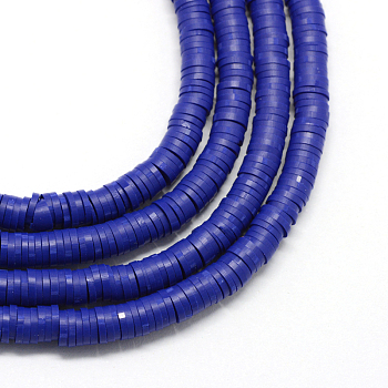 Eco-Friendly Handmade Polymer Clay Beads, Disc/Flat Round, Heishi Beads, Medium Blue, 4x1mm, Hole: 1mm, about 380~400pcs/strand, 17.7 inch