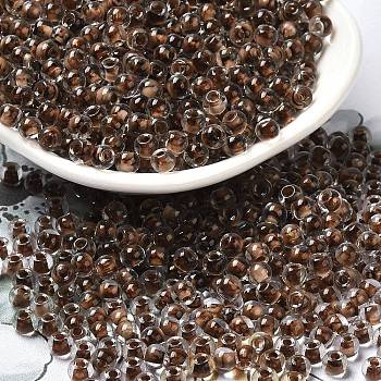 Transparent Glass Round Seed Beads, Inside Colours, Round, Coconut Brown, 6/0, 4x3mm, Hole: 1.2mm, about 7258pcs/pound