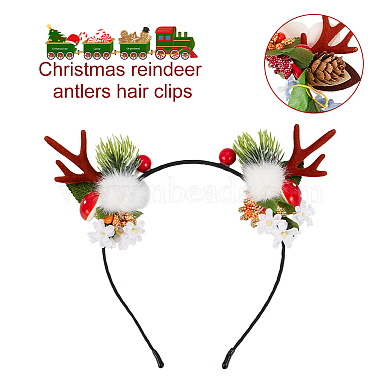 ANATTASOUL 2Pcs 2 Style Christmas Theme Antler Cloth & Iron Alligator Hair Bands(MRMJ-AN0001-01)-3