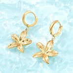 Valentine's Day 304 Stainless Steel Dangle Hoop Earrings for Women, Flower, Golden, 37x19.5mm(EJEW-F415-01G)