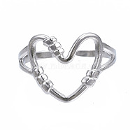 304 Stainless Steel Heart Open Cuff Ring, Hollow Chunky Ring for Women, Stainless Steel Color, US Size 7(17.3mm)(X-RJEW-T023-80P)