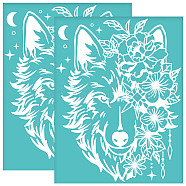 Self-Adhesive Silk Screen Printing Stencil, for Painting on Wood, DIY Decoration T-Shirt Fabric, Turquoise, Wolf, 280x220mm(DIY-WH0338-249)