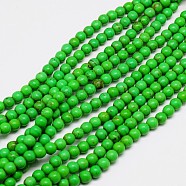 Synthetic Turquoise Beads Strands, Dyed, Round, Lime Green, 4mm, Hole: 1mm, about 110pcs/strand, 15.6 inch(X-TURQ-G106-4mm-02B)