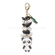 Panda Alloy Enamel Pendant Decorations, Natural Obsidian & Synthetic White Howlite Chip Beads and 304 Stainless Steel Lobster Claw Clasps Charms, White, 72mm(HJEW-JM01275-04)