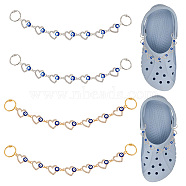1 Set Alloy Enamel Crystal Rhinestone Heart with Evil Eye Link Shoe Decoration Chain, with Iron Loose Leaf Hinged Rings, Platinum & Light Gold, 215mm, 2 colors, 2pcs/color, 4pcs/set(FIND-NB0004-13)