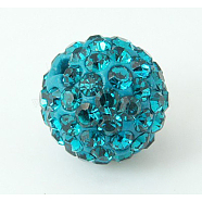 Pave Disco Ball Beads, Polymer Clay Rhinestone Beads, Grade A, Round, Blue Zircon, PP12(1.8~1.9mm), 8mm, Hole: 1mm(RB-H258-8MM-229)