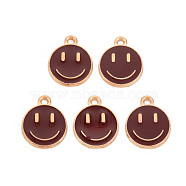 Alloy Enamel Charms, Cadmium Free & Lead Free, Smiling Face, Light Gold, Coconut Brown, 14.5x12x1.5mm, Hole: 1.5mm(ENAM-S121-165L-RS)