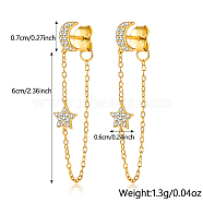 925 Sterling Silver Moon & Star Stud Earrings, Chains Tassel Earrings, with 925 Stamp, Real 18K Gold Plated, 67mm(QQ7290-1)