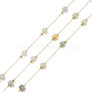 Ion Plating(IP) 304 Stainless Steel Link Chains, Natural Flower Amazonite Beads & Spool, Soldered, Real 18K Gold Plated, 8x4mm, about 32.81 Feet(10m)/Roll(CHS-A010-03G-08)