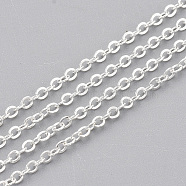 Iron Cable Chains, Soldered, with Spool, Flat Oval, Silver Color Plated, 2x1.5x0.3mm, about 100yard/roll(CH-S131-03S)