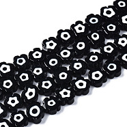 Handmade Lampwork Beads Strands, Flower with Evil Eye, Black, 6~7x6~7.5x3mm, Hole: 0.7mm, about 63~65pcs/strand, 15.75 inch~15.94 inch(40~40.5cm)(LAMP-N023-002C-01)