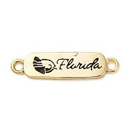 Beach Theme Rack Plating Brass Rectangle Connector Charms, Word Florida Links, Long-Lasting Plated, Cadmium Free & Lead Free, Real 18K Gold Plated, 5.5x21x2mm, Hole: 1.5mm(KK-P261-08A-G04)