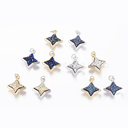 Druzy Resin Pendants, with Brass Finding, Star, Mixed Color, 20x16.5x4~6mm, Hole: 3mm(KK-J273-A)