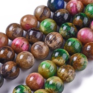Natural Tiger Eye Beads Strands, Dyed & Heated, Round, Colorful, 10mm, Hole: 1mm, about 37~40pcs/strand, 15.5 inch(40cm)(G-K301-10mm-03)