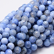 Dyed Natural Agate Faceted Round Beads Strands, Cornflower Blue, 12mm, Hole: 1mm, about 32pcs/strand, 14.9 inch(G-E320C-12mm-03)