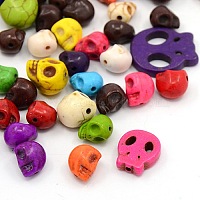 Synthetic Turquoise Beads, Dyed, Skull, for Halloween Jewelry Making, Mixed Style, Mixed Color, 10.5~22x9.5~20x4~11mm, Hole: 1mm
