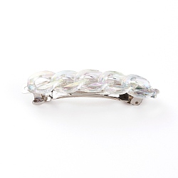 Platinum Plated Iron Hair Barrette, with Acrylic Curb Chains, Clear, 80x17x18mm(PHAR-JH00070-02)