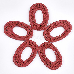 Waxed Polyester Cord Woven Pendants, with Iron Findings, Oval, Red, 47~48x30~31x3mm(FIND-T039-14E)
