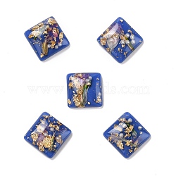 Transparent Resin Cabochons, with Flower & Gold/Silver Foil, Square, Steel Blue, 16x16x6mm(X-CRES-P019-05C)