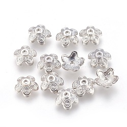 CCB Plastic Bead Caps, 5-Petal, Flower, Platinum, 9.5x4mm, Hole: 1.6mm(CCB-E053-31P)