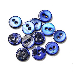 Freshwater Shell Buttons, 2-Hole, Flat Round, Blue, 9x1~2mm, Hole: 1.5mm(SHEL-C005-01A-07)