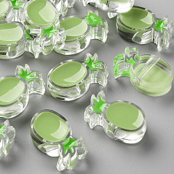 Transparent Enamel Acrylic Beads, Pineapple, Yellow Green, 25x15x9mm, Hole: 3.5mm(TACR-S155-002D)