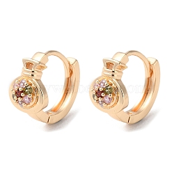 Rack Plating Brass Micro Pave Colorful Cubic Zirconia Hoop Earrings, Lucky Bag, Light Gold, 15x9.5mm(EJEW-P238-17KCG)