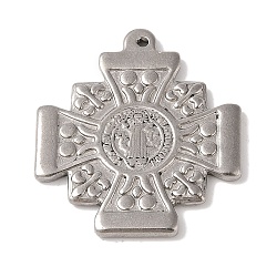 304 Stainless Steel Pendants, Cross with Cssml Ndsmd Cross God Father/Saint Benedict, Stainless Steel Color, 44.5x39x3mm, Hole: 2mm(STAS-Z058-04P-02)