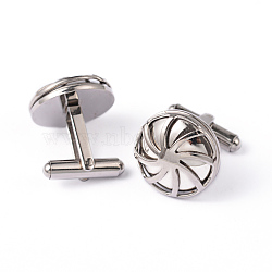 Flat Round 304 Stainless Steel Cufflinks, Stainless Steel Color, 21mm(STAS-H317-74P)