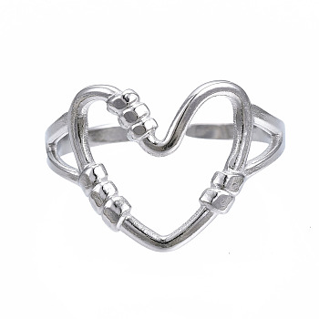 304 Stainless Steel Heart Open Cuff Ring, Hollow Chunky Ring for Women, Stainless Steel Color, US Size 7(17.3mm)