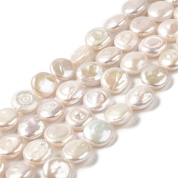 Natural Keshi Pearl Beads Strands, Baroque Pearls, Cultured Freshwater Pearl, Flat Round, Grade 2A, PapayaWhip, 9.5~11.5x10~11x4~5mm, Hole: 0.6mm, about 34~35pcs/strand, 15.24~15.47 inch(38.7~39.3cm)