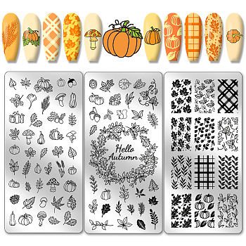 Stainless Steel DIY Nail Art Templates, Template Tool, Rectangle, Leaf, 12x6cm, 3pcs/set
