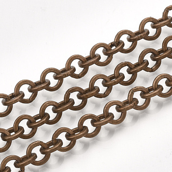 Iron Rolo Chains, Belcher Chain, with Spool, Soldered, Red Copper, 6x1mm, about 82.02 Feet(25m)/roll