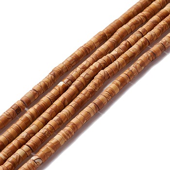 Natural Wood Lace Stone Beads Strands, Flat Round, 4~4.5x2~2.5mm, Hole: 0.8~1mm, about 155~172pcs/strand, 15.12 inch~15.55 inch(38.4~39.5cm) 