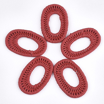 Waxed Polyester Cord Woven Pendants, with Iron Findings, Oval, Red, 47~48x30~31x3mm